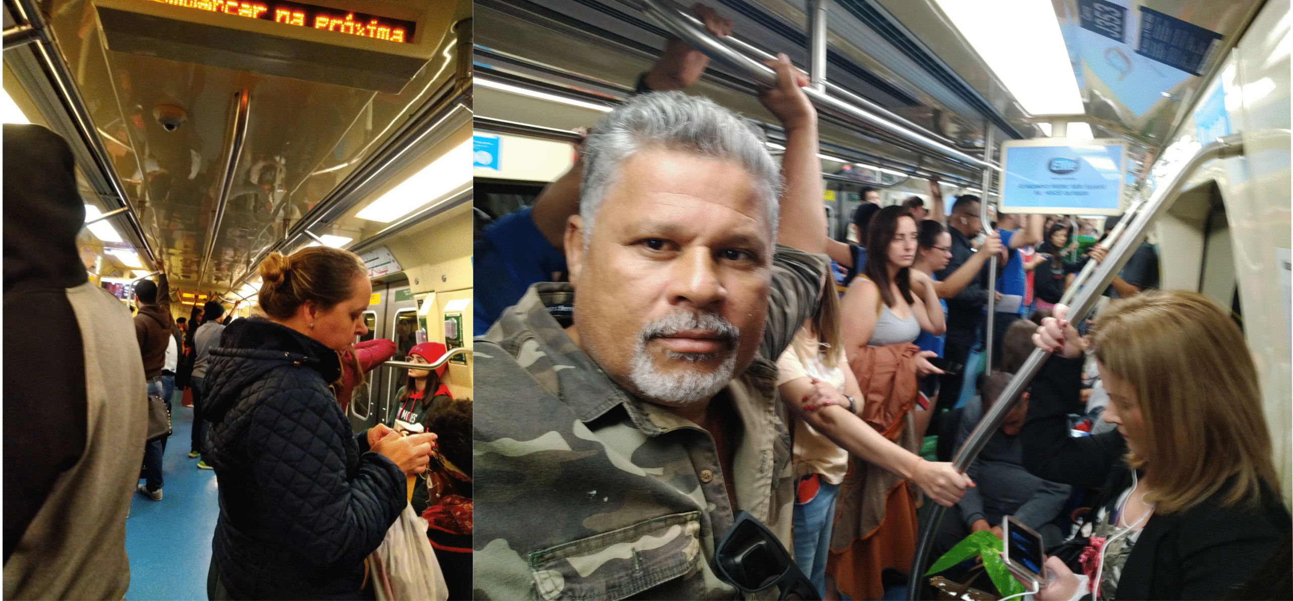 No mesmo vagão, dividem espaço executivos, estudantes, artistas e trabalhadores – todos atravessando a metrópole sob o mesmo ritmo.